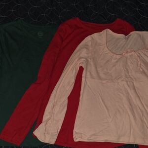 Wonder Nation Long Sleeve Shirt Trio - Green, Red, and Pink